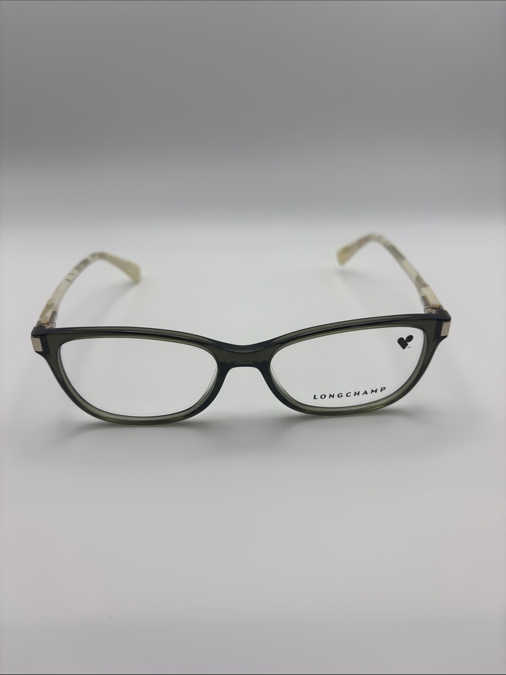 Longchamp Olive Green Women's Rectangular Eyeglass Frames with Patterned Temples